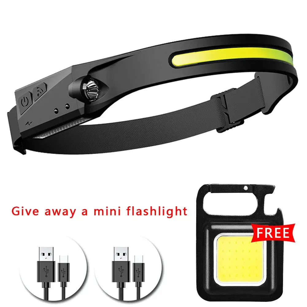 1-5PCS Induction Headlamp COB LED Head Lamp with Built-in Battery Flashlight USB Rechargeable Torch Outdoor Lighting Work Light