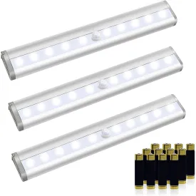 10 LED Battery Powered Motion Sensor Lights For Cabinets 3 Pack