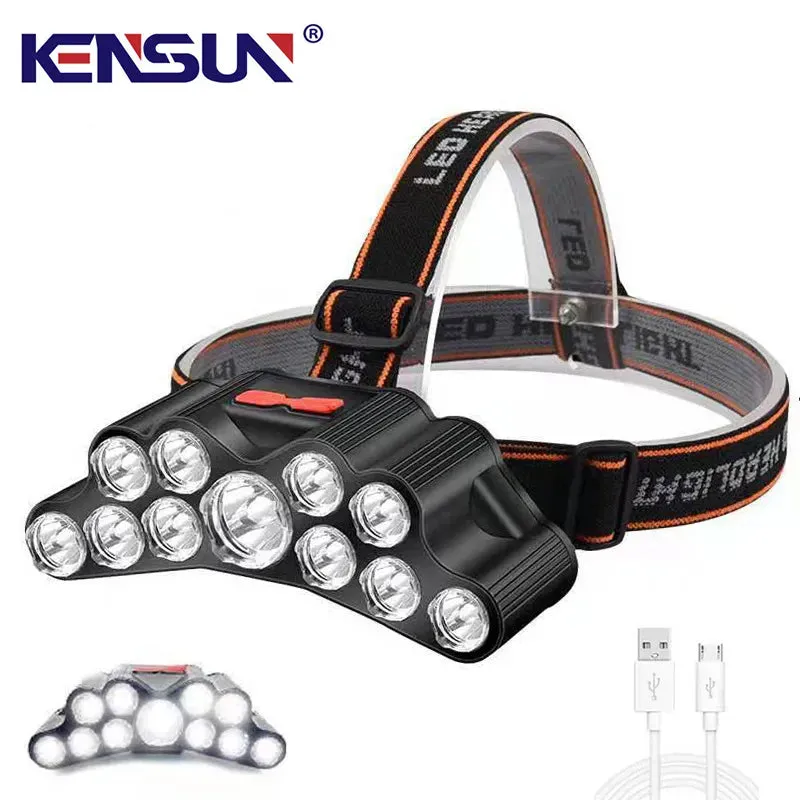 11 LED Headlamp Strong Light Head Lamp USB Rechargeable Headlight Built-in 18650 Battery Fishing Flashlight Outdoor Lantern