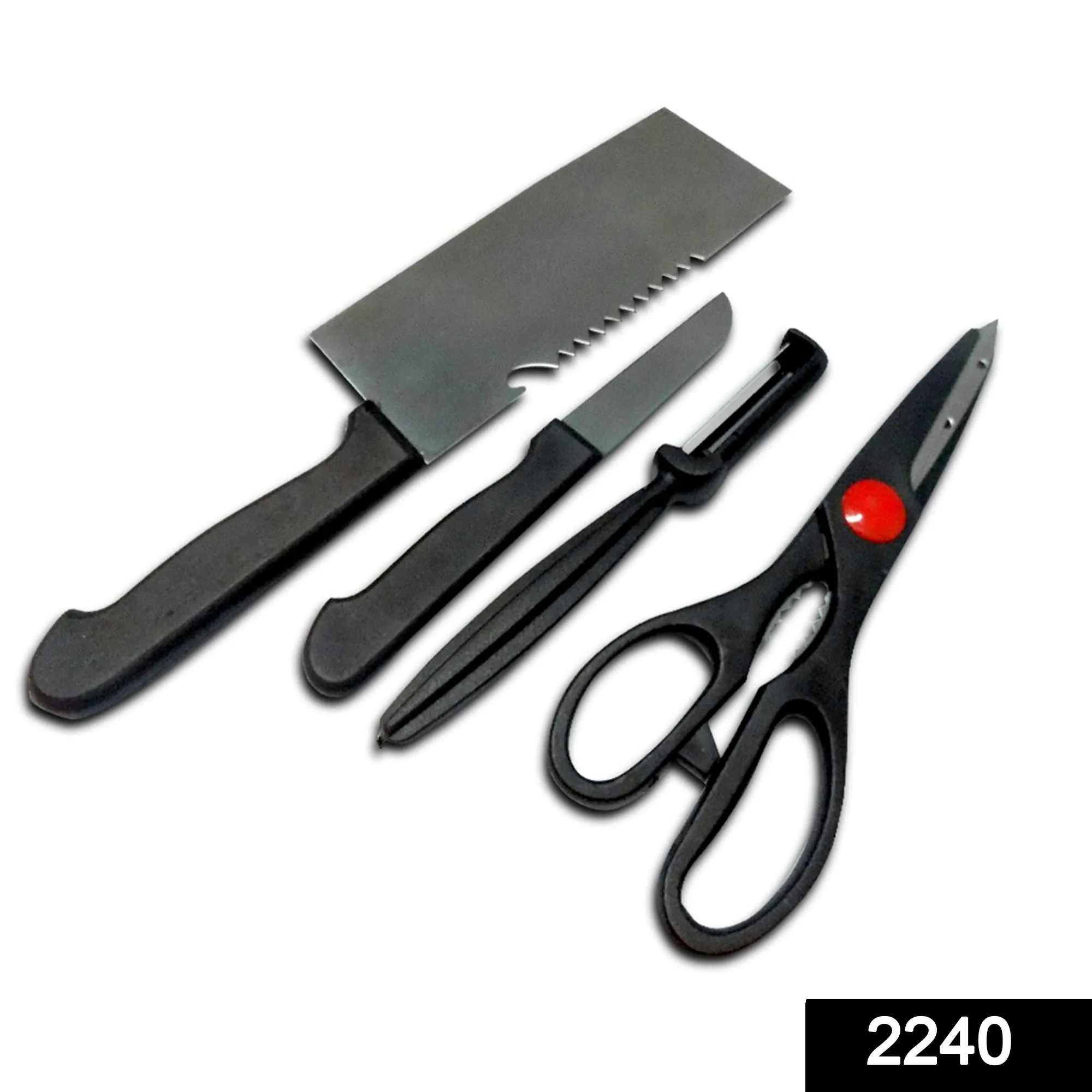 2240 Stainless Steel Kitchen Tool Set (Butcher Knife, Standard Knife, Peeler and Kitchen Scissor) - 4 Pcs