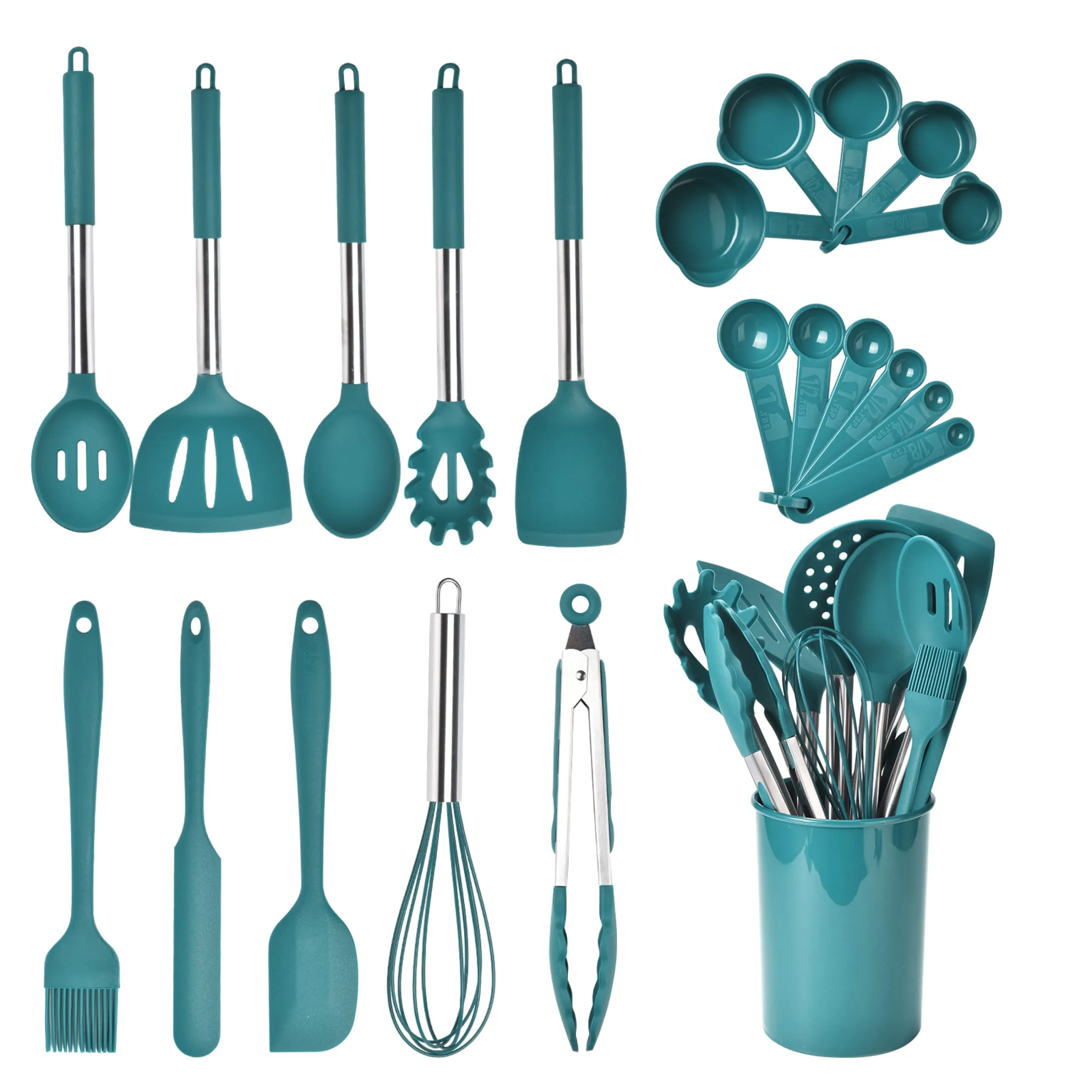 24-Piece Silicone Cooking Utensils Set - Heat Resistant Non Scratch Cooking