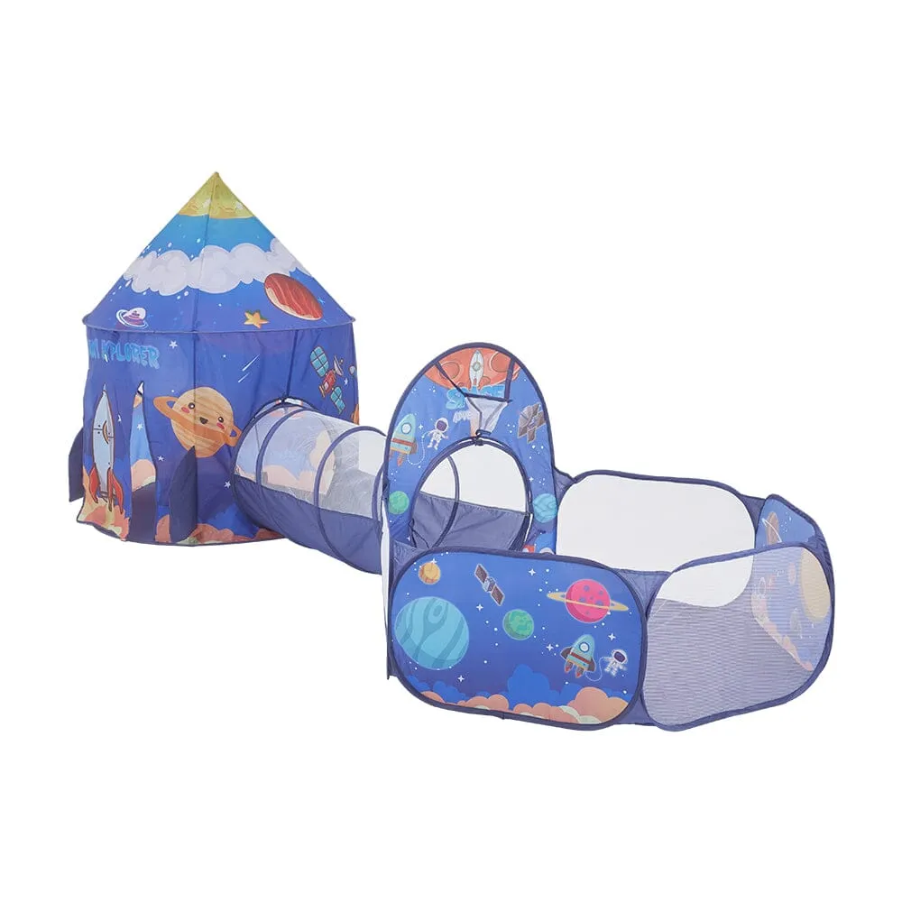 3 in 1 Aerospace Theme Play Tent with Play Tunnel and Ball Pit