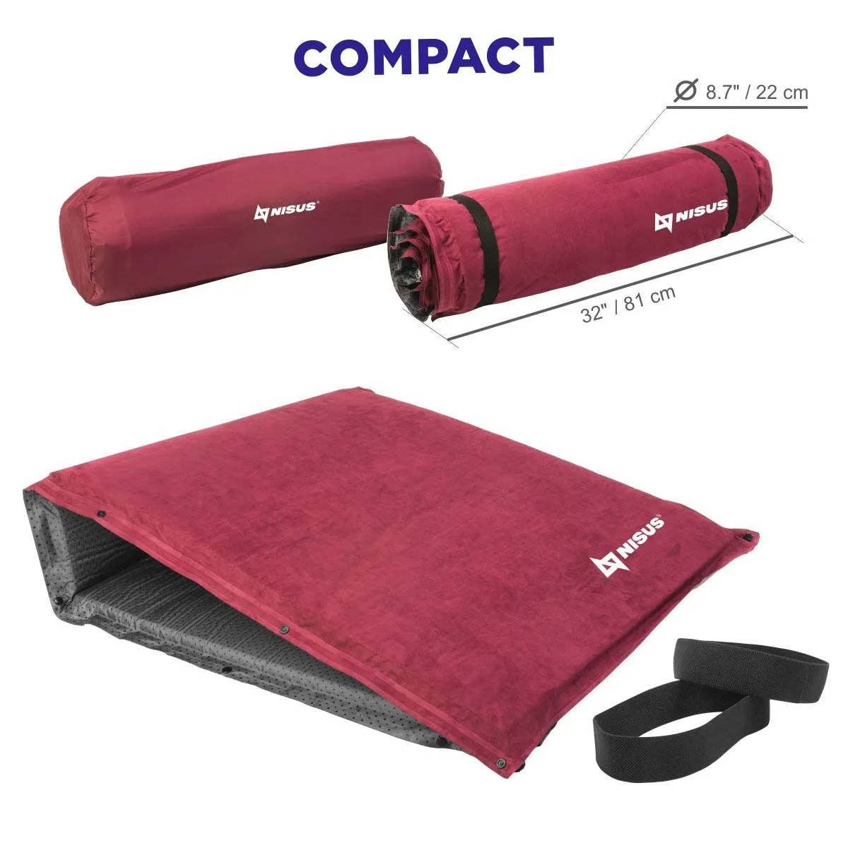 3-inch Extra Thick XL Size Self Inflating Camping Pad, Dark Red