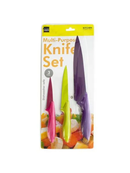 3 Piece Colorful Multi-Purpose Knife Set (Available in a pack of 4)