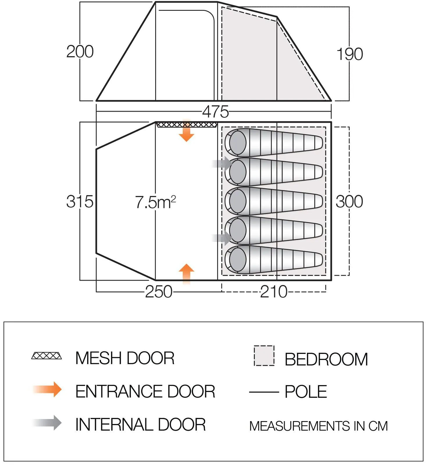 5 Person Camping & Hiking Tent - Beta 550XL (Fibreglass Poles) Tent - 10.400kg by Vango