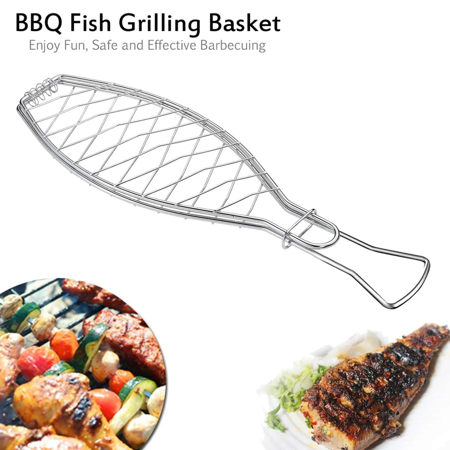 5111 Stainless Steel BBQ Barbecue Fish Grill Net Basket, Standard, Silver