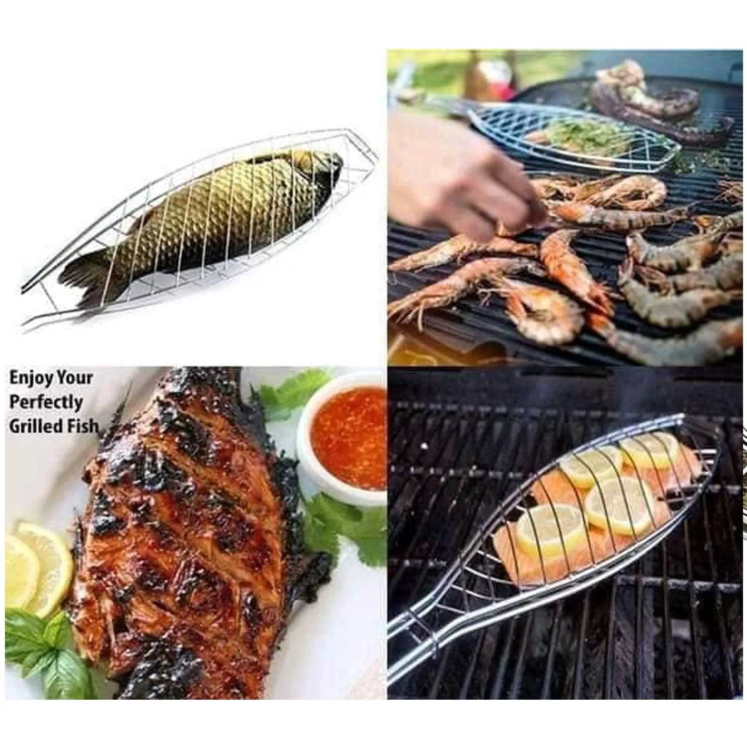 5111 Stainless Steel BBQ Barbecue Fish Grill Net Basket, Standard, Silver