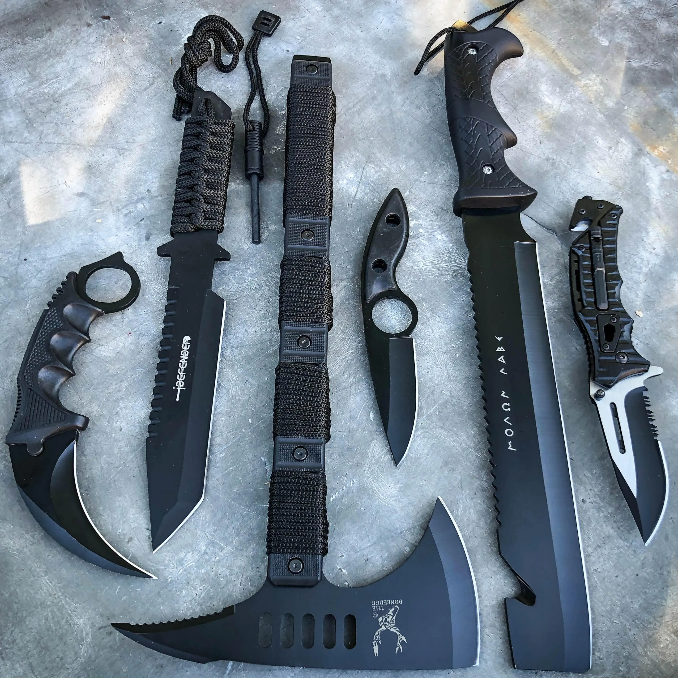 6PC BLACK CAMPING SURVIVAL SET