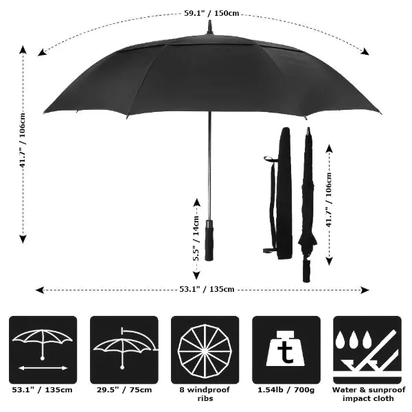 Black Large Windproof Umbrella