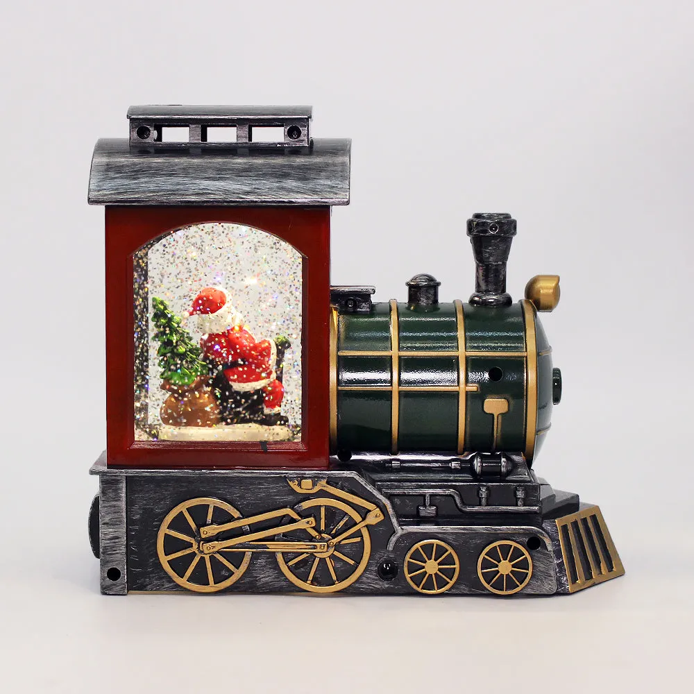 Christmas Musical Water Lantern Santa's Train with Swirling Confetti LED Lights