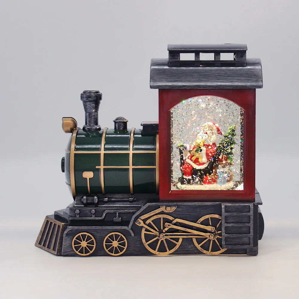 Christmas Musical Water Lantern Santa's Train with Swirling Confetti LED Lights