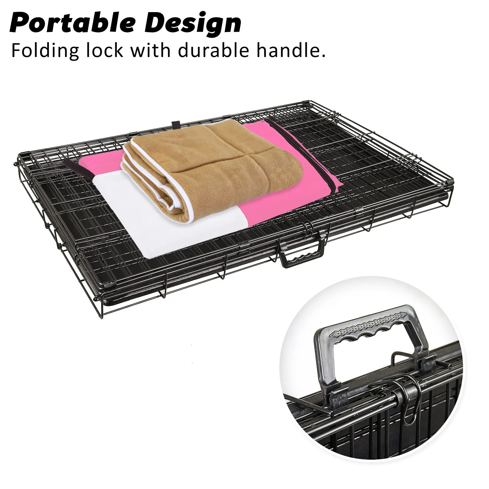 Collapsible 24in Wire Dog Crate with Pink Cover & Tray