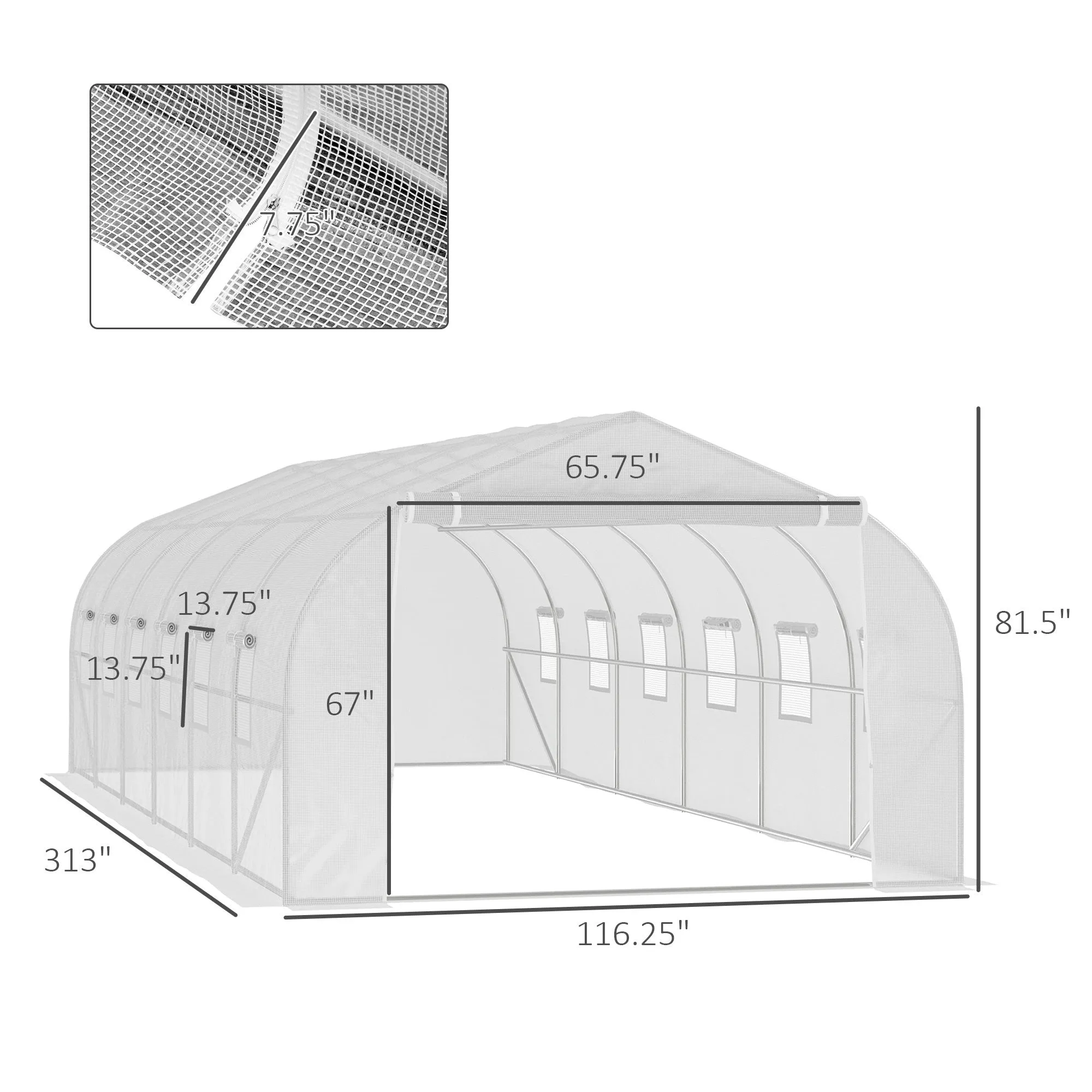 Emery 26' x 10' x 7' Walk-In Greenhouse Tunnel - White