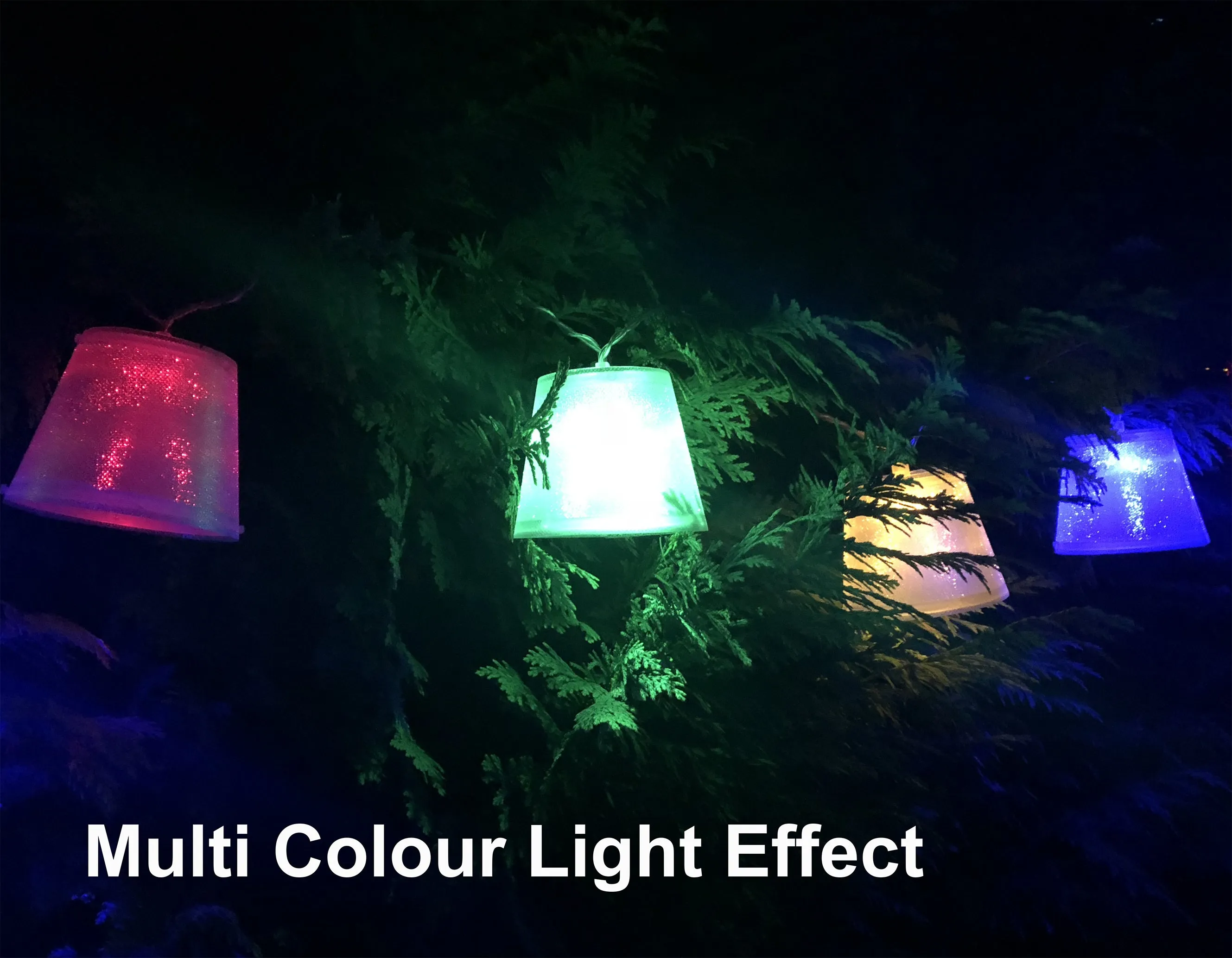 FluxTech - Conical Lantern 20 x Dual Colour LED String Lights by JustLED – Multi-function Effect – Timer function - Battery Operated