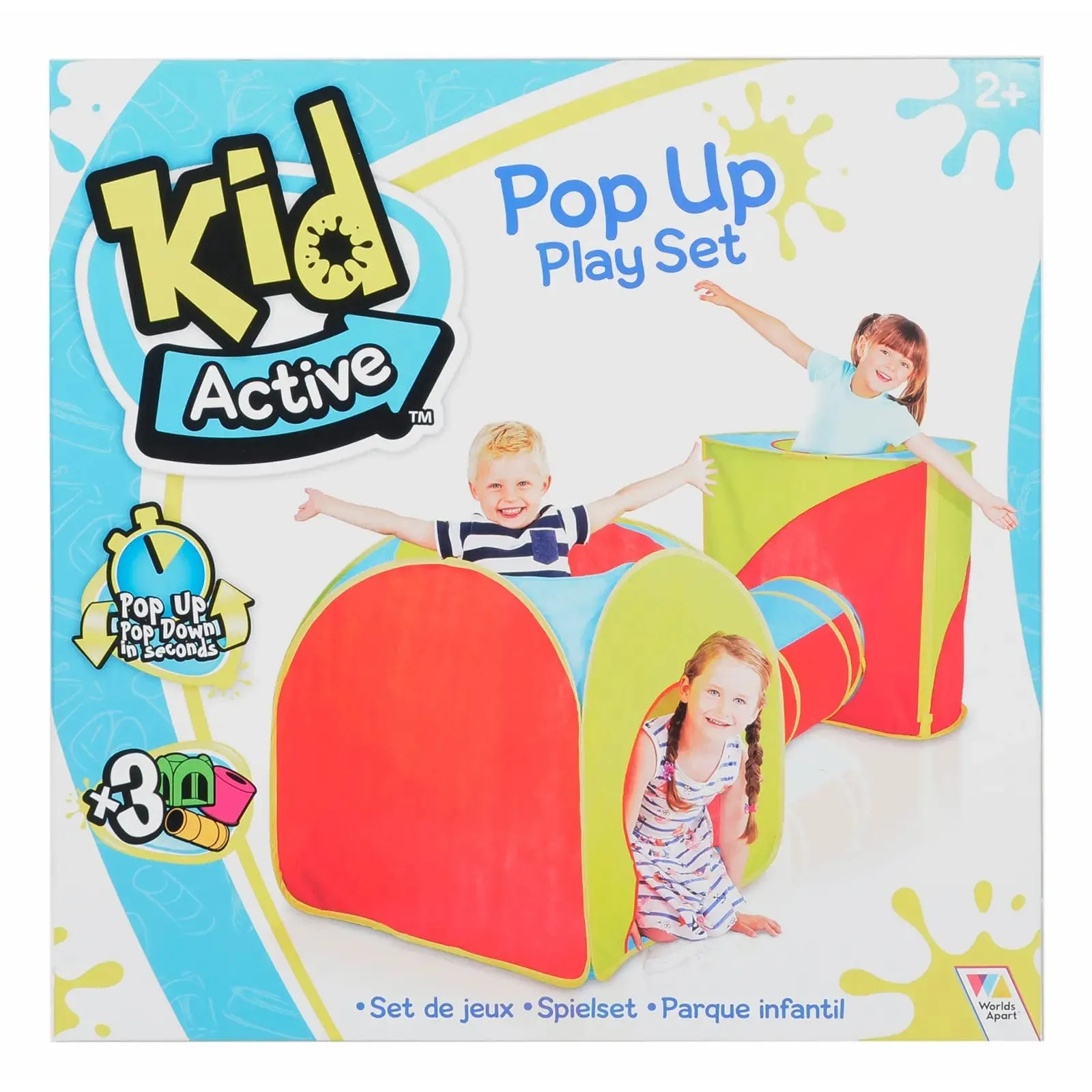 Kid Active Pop-Up Play Set 3 Piece Toy Tent Cube Tunnel Age 2 