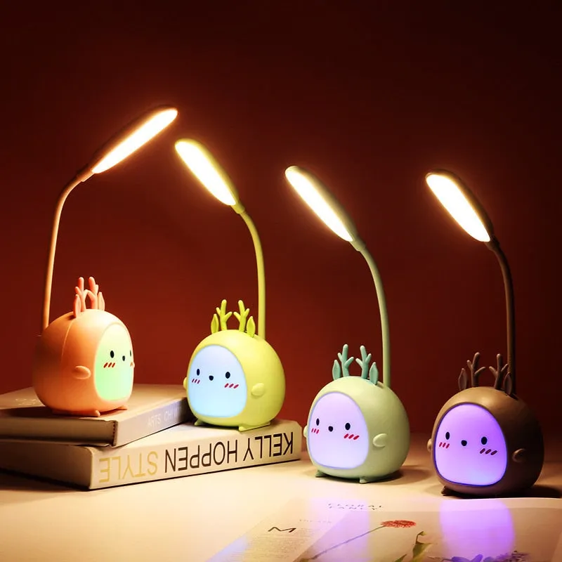 LED Table Lamp USB Rechargeable Desk Lamp Three-speed Dimming Cute Dormitory Reading Lamp Eye Protection Bedroom Night Light