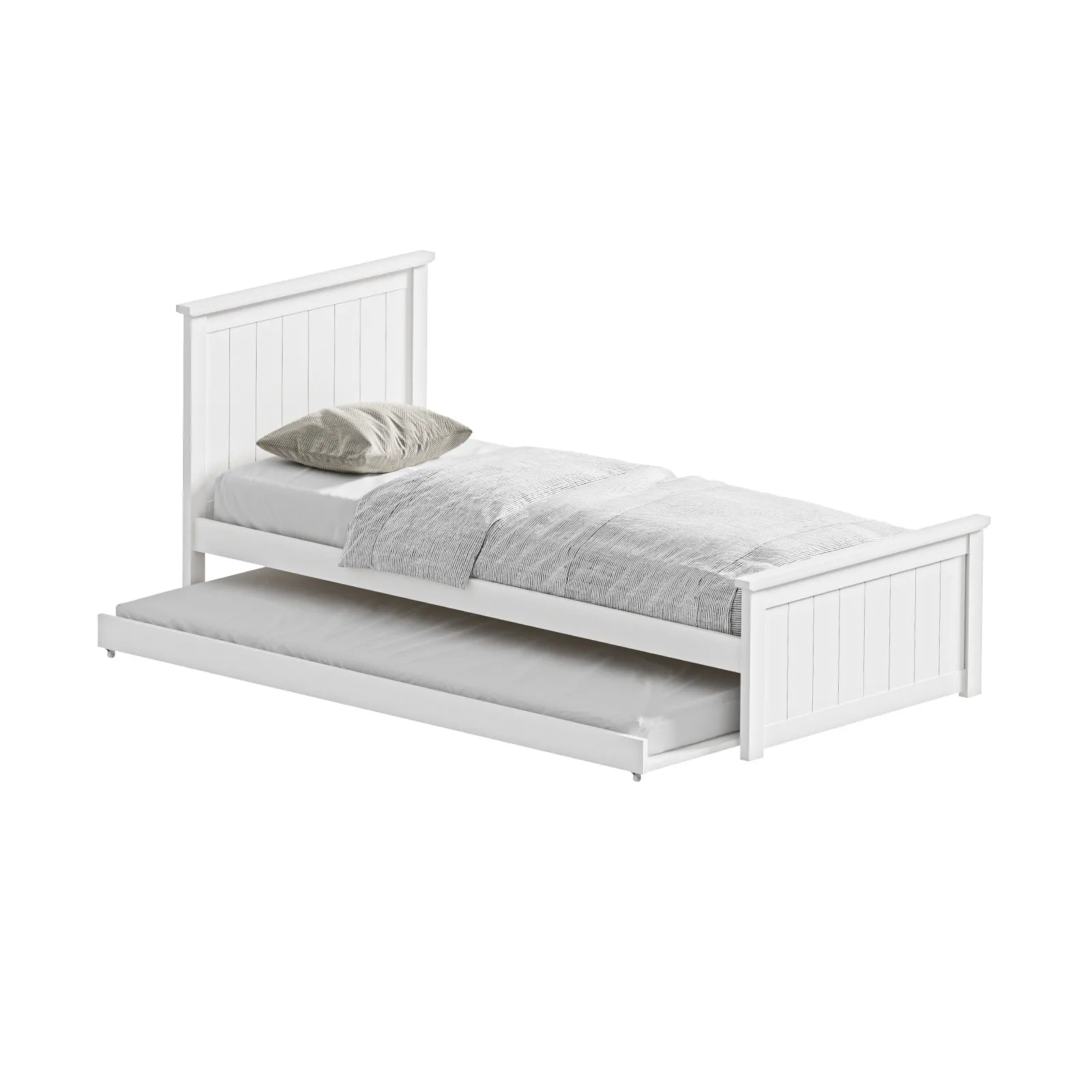 Oikiture Trundle Bed Frame Single Size Beds Base Wooden Daybed White