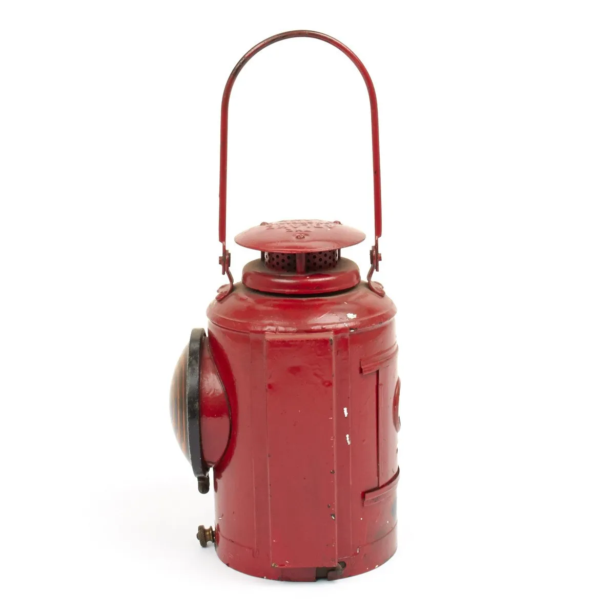 Original British WWII Red Railroad Oil Lantern- Adlake Non Sweating Lamp