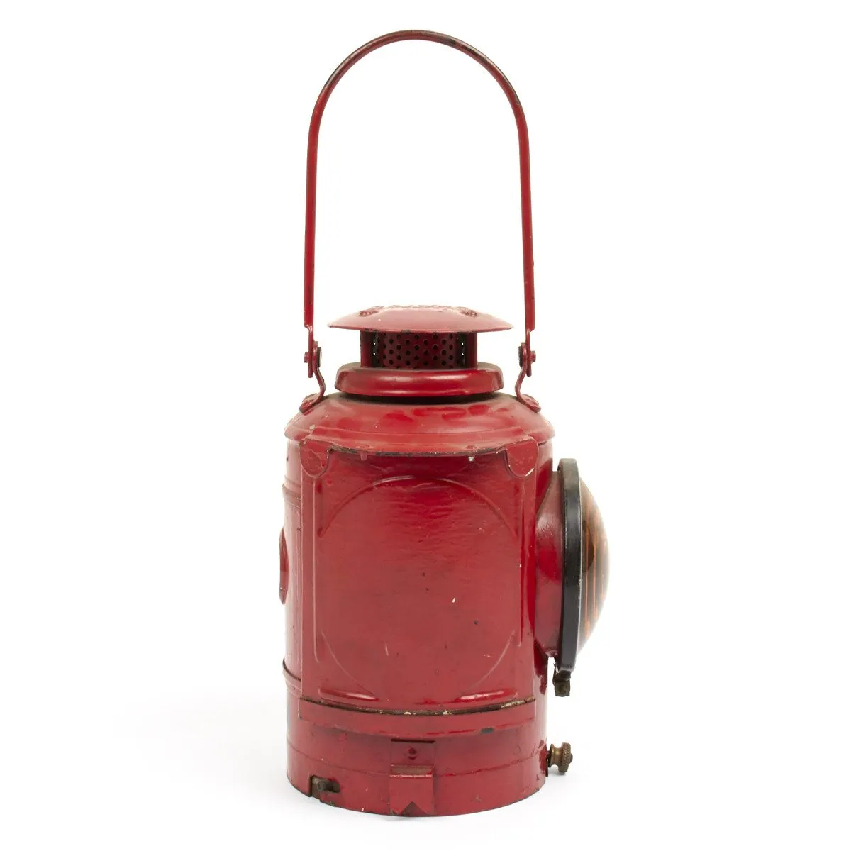 Original British WWII Red Railroad Oil Lantern- Adlake Non Sweating Lamp