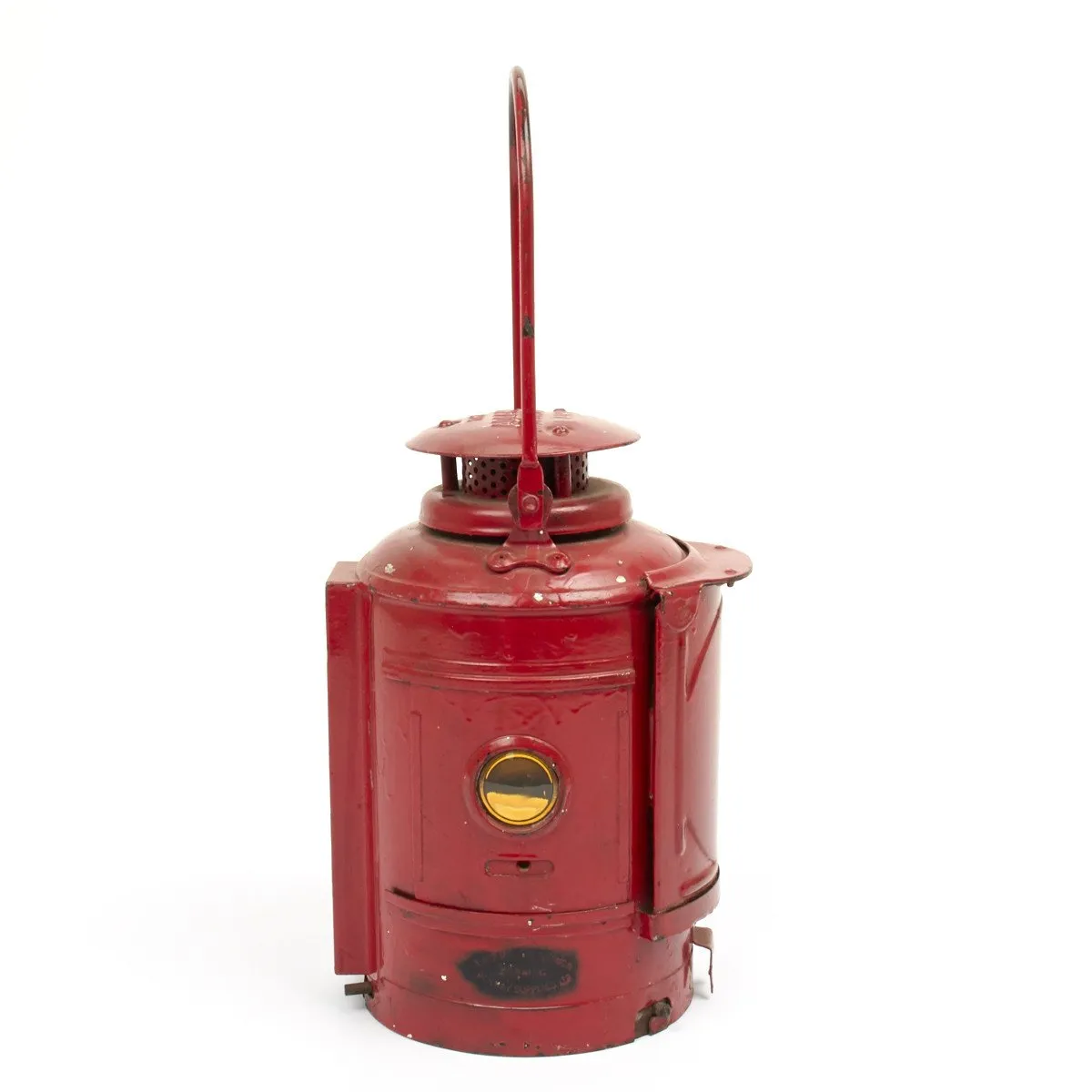 Original British WWII Red Railroad Oil Lantern- Adlake Non Sweating Lamp