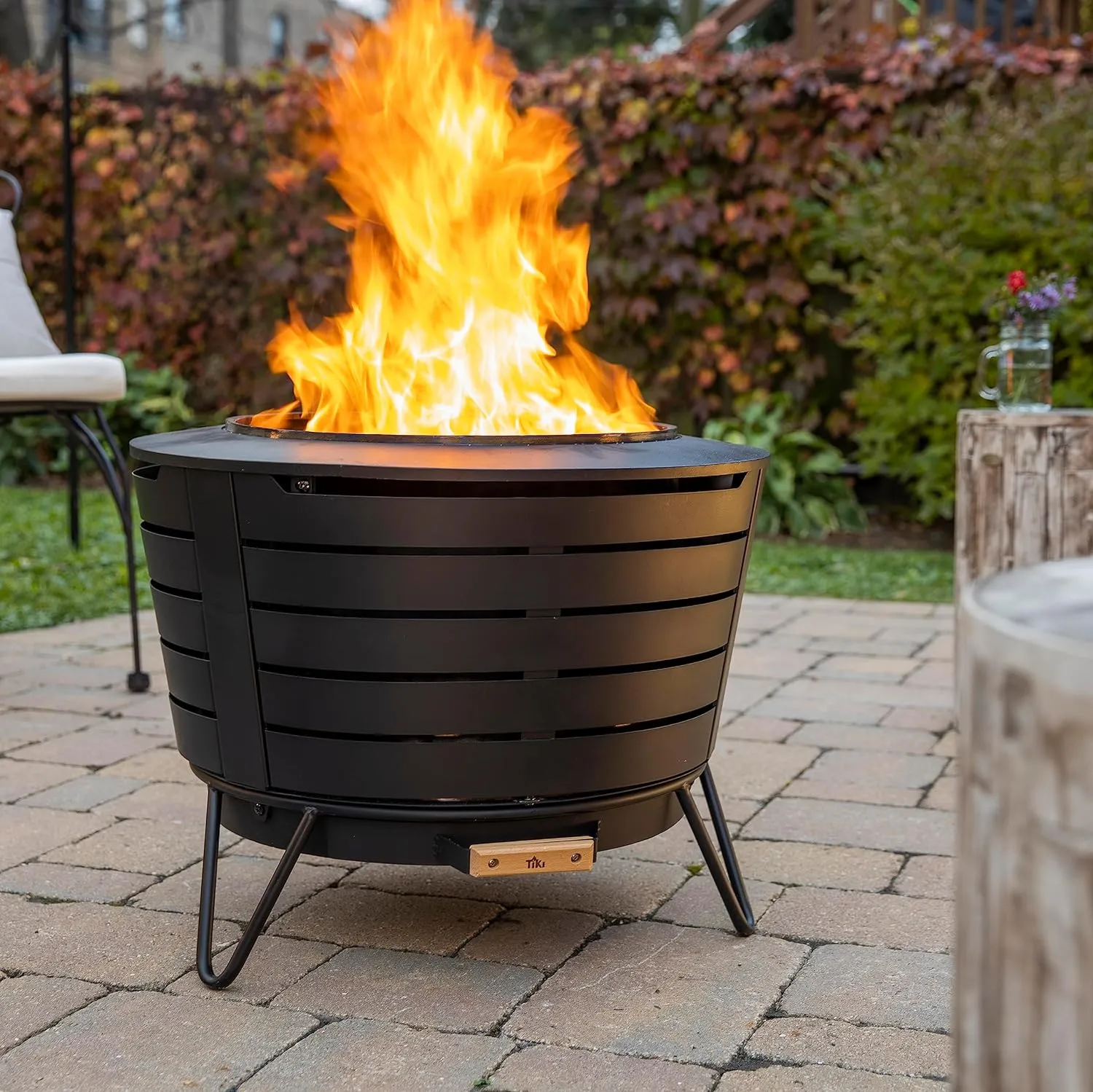 Patio Fire Pit, Includes Wood Pack, Modern Design with Removable Ash Pan, 24.75 x 24.75 x 18.75 inches