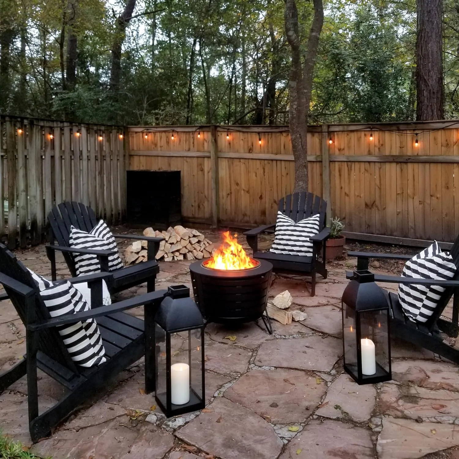 Patio Fire Pit, Includes Wood Pack, Modern Design with Removable Ash Pan, 24.75 x 24.75 x 18.75 inches