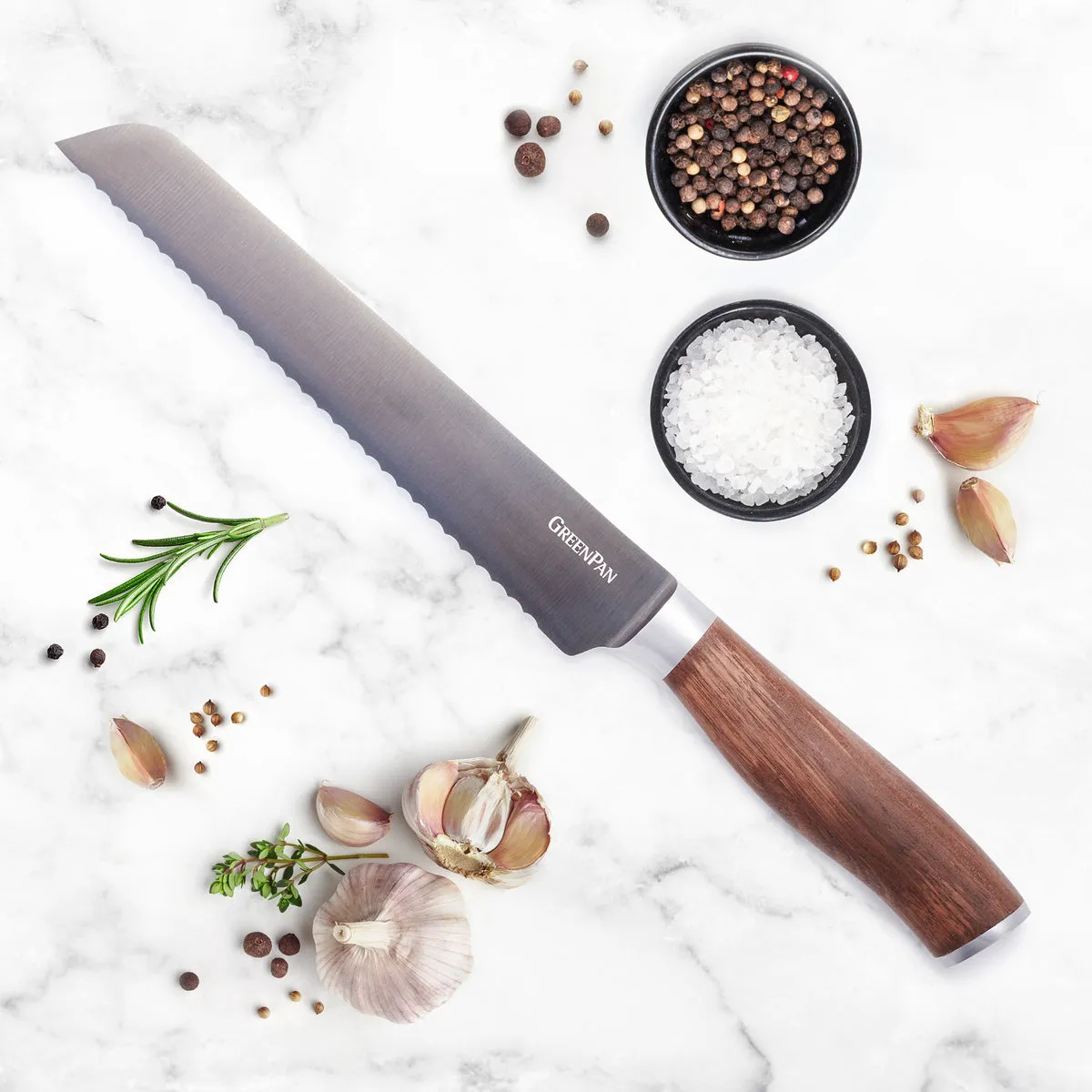 Premiere Titanium Cutlery 8" Bread Knife with Walnut Handle