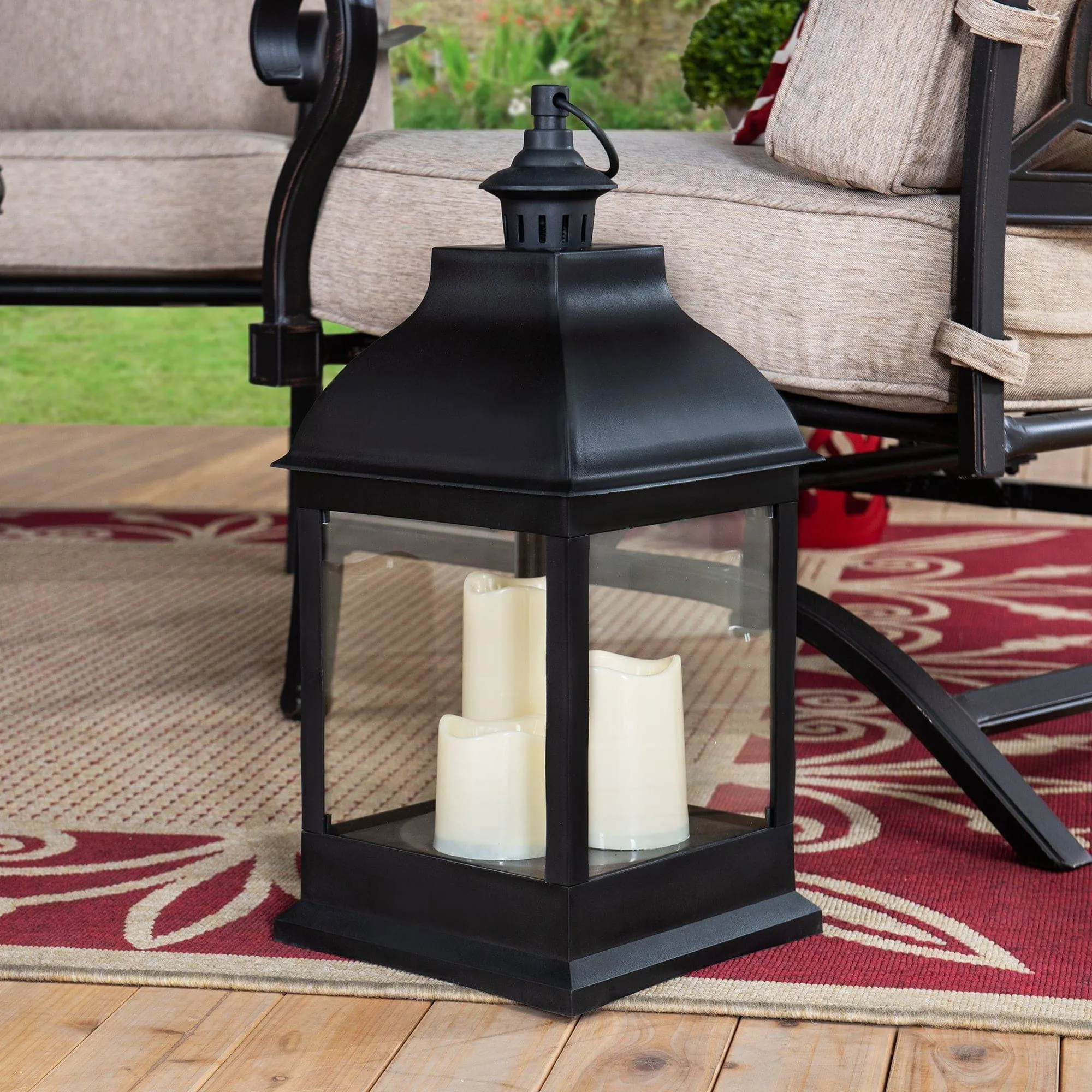 SUNJOY 20 Inch Outdoor Battery Powered LED Lantern, Black Patio Decorative Waterproof Flameless Hanging Candle Lantern