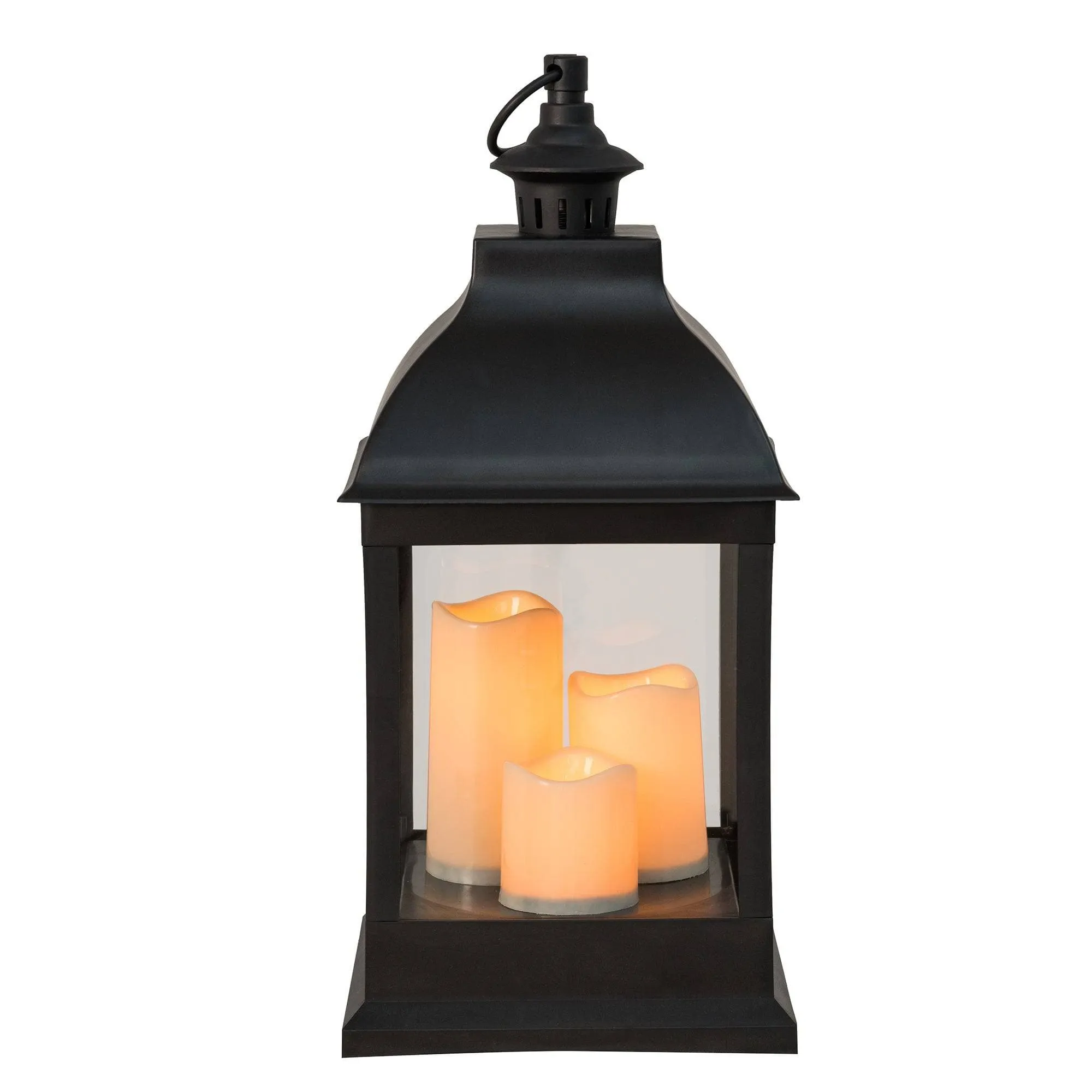 SUNJOY 20 Inch Outdoor Battery Powered LED Lantern, Black Patio Decorative Waterproof Flameless Hanging Candle Lantern