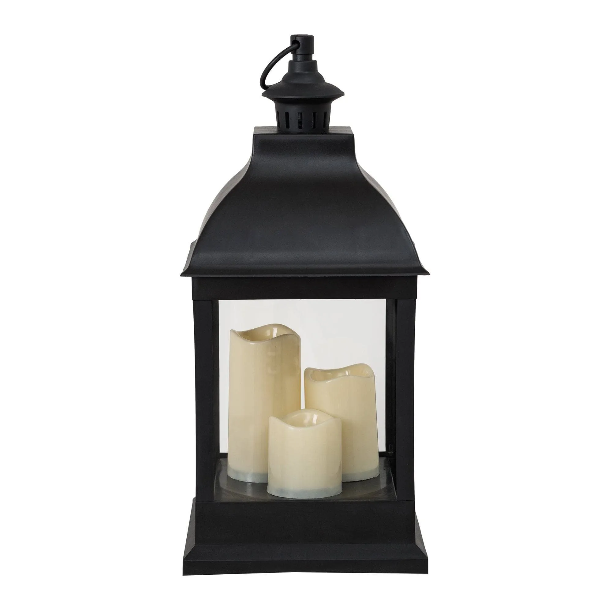 SUNJOY 20 Inch Outdoor Battery Powered LED Lantern, Black Patio Decorative Waterproof Flameless Hanging Candle Lantern