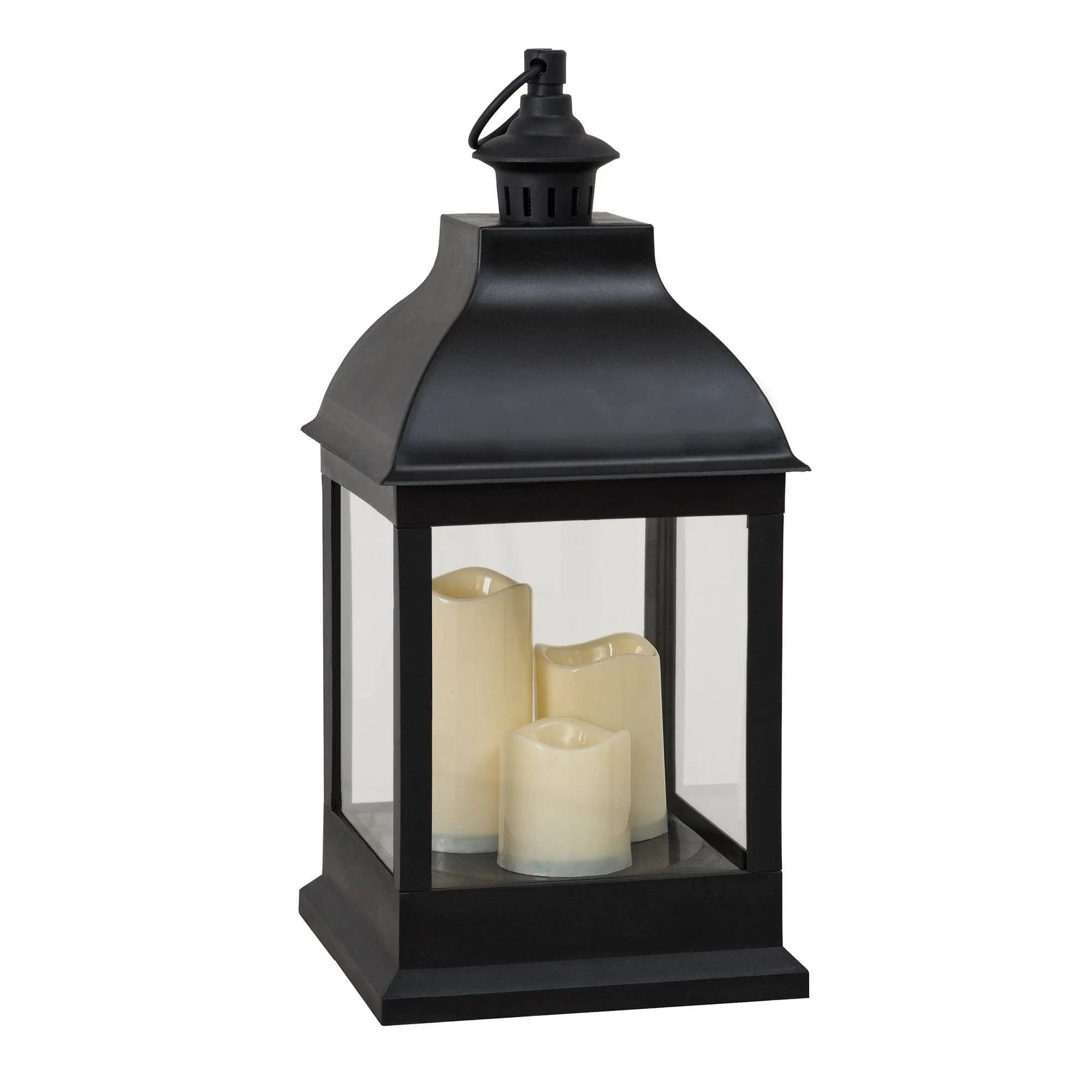 SUNJOY 20 Inch Outdoor Battery Powered LED Lantern, Black Patio Decorative Waterproof Flameless Hanging Candle Lantern