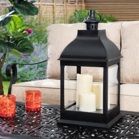 SUNJOY 20 Inch Outdoor Battery Powered LED Lantern, Black Patio Decorative Waterproof Flameless Hanging Candle Lantern