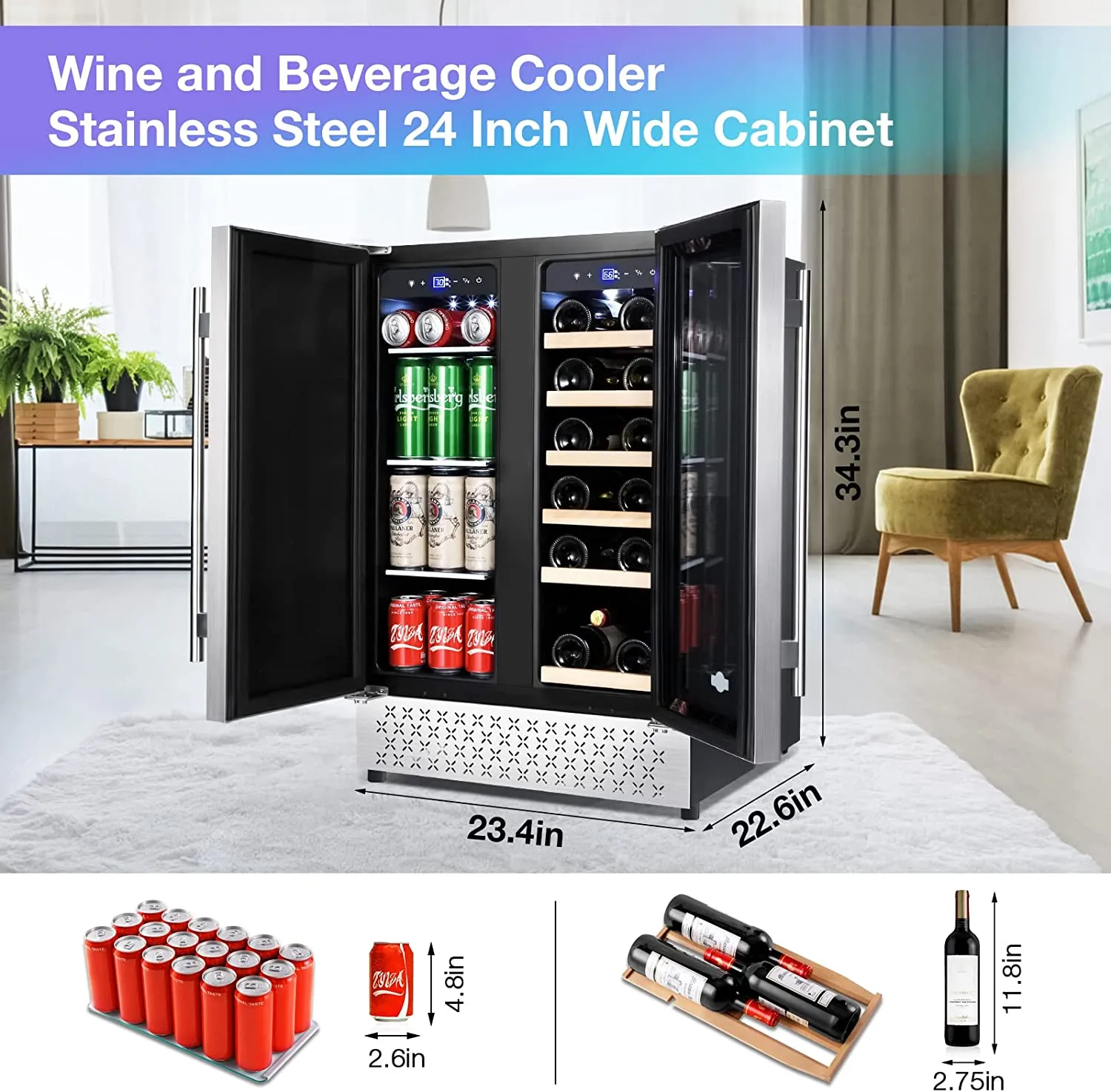 Wine and Beverage Refrigerators,  Stainless Steel Quick Quiet Energy Saving Cooling System